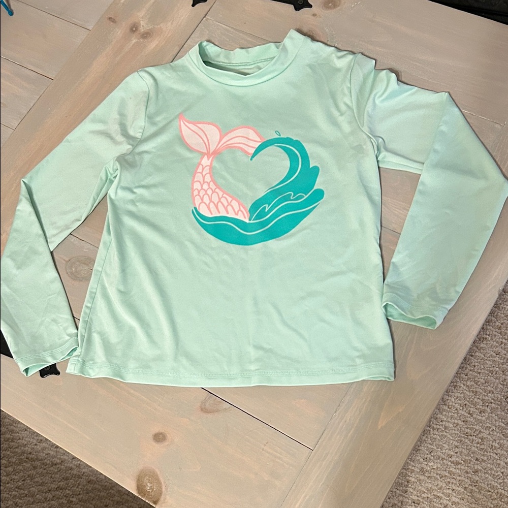 Cat & Jack Mint Green Long Sleeve Rashguard with Pink and Teal Mermaid Graphic